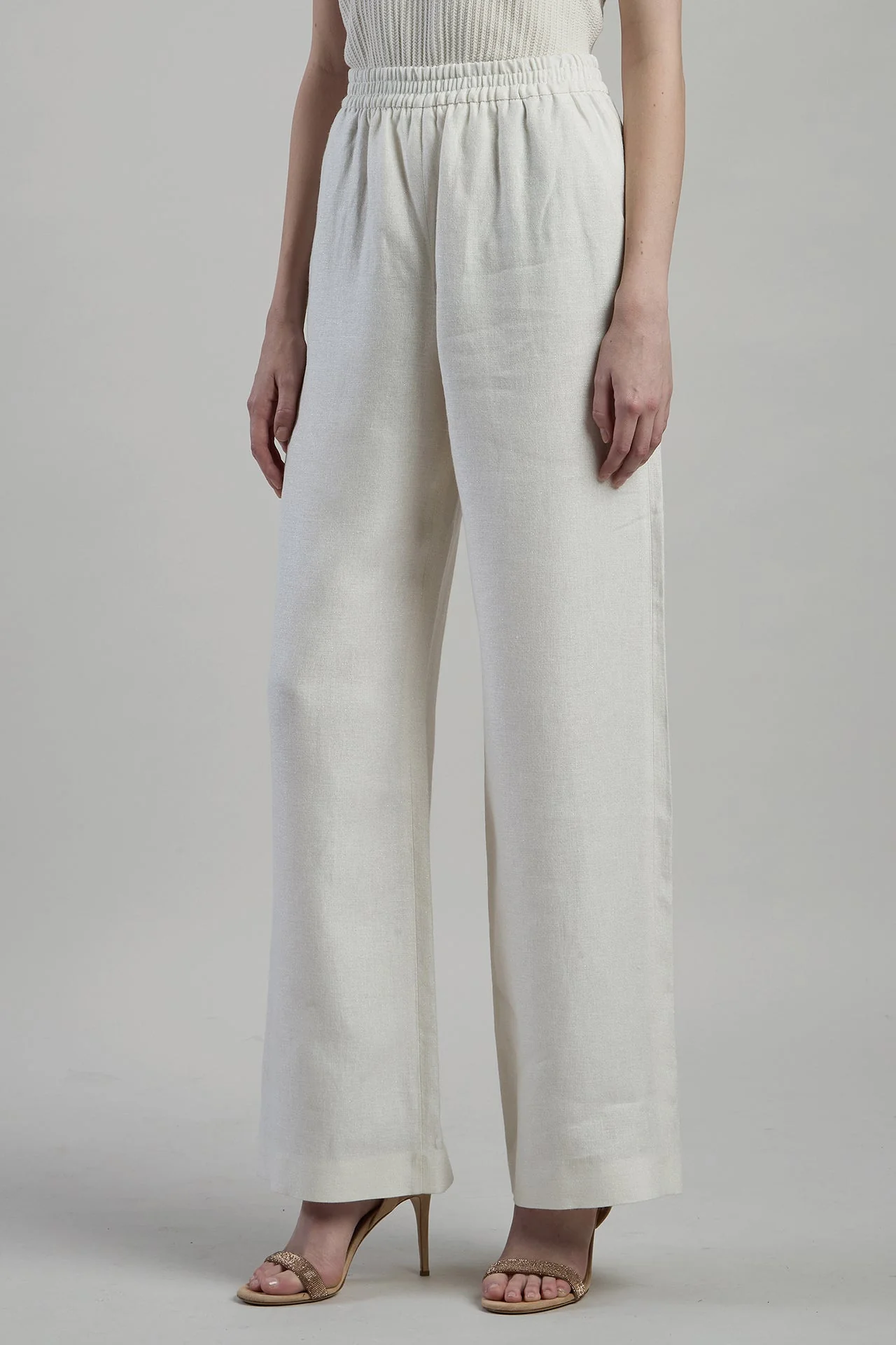 Women's Lurex Linen and Viscose Wide-Leg Trousers | Eleventy - Image 2
