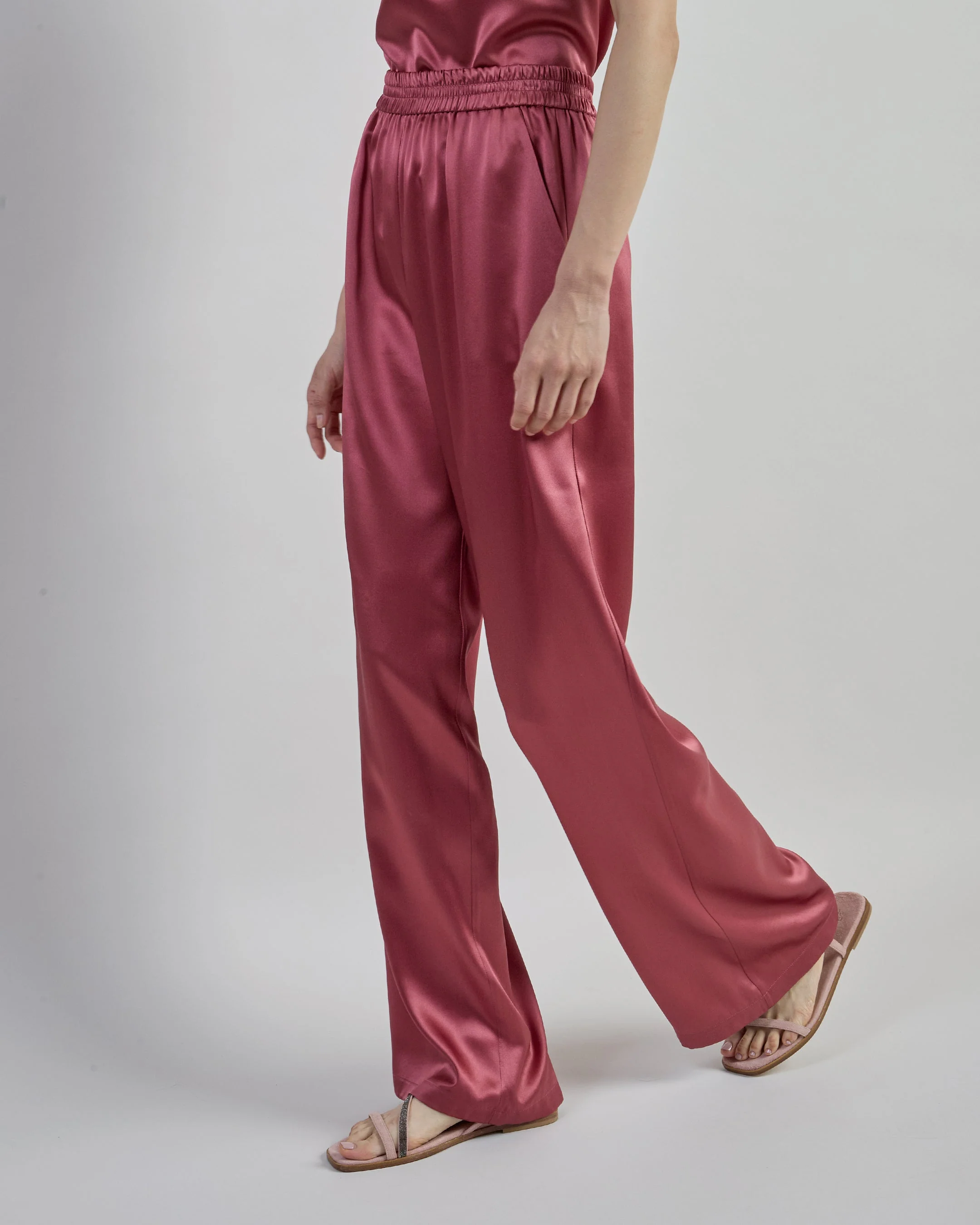 Women's Wide-Leg Comasca Silk Satin Trousers | Eleventy - Image 2