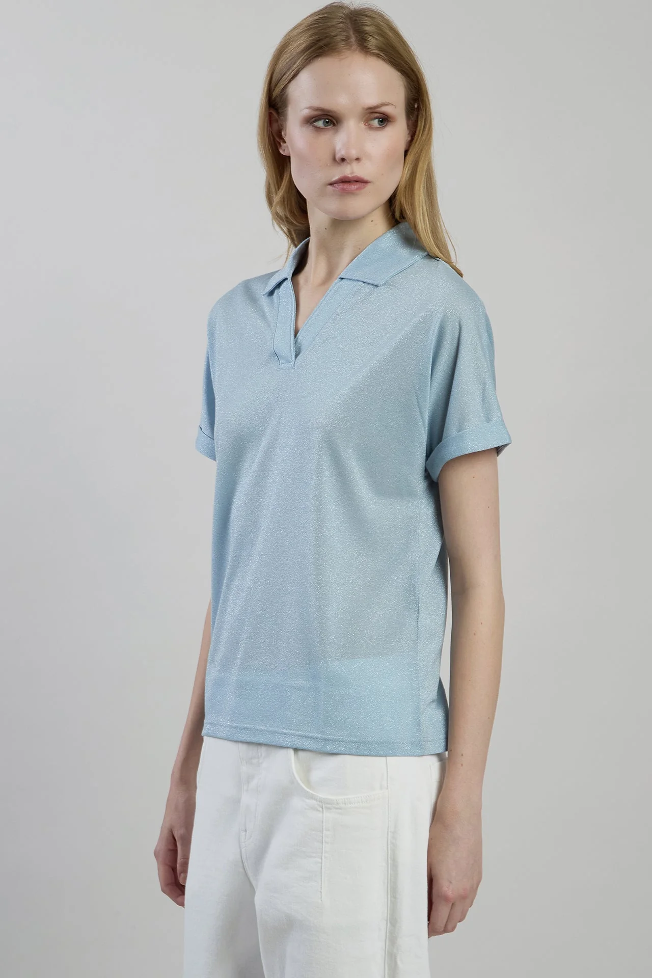 Women's Metallic Jersey Polo Shirts and T-Shirts | Eleventy - Image 3
