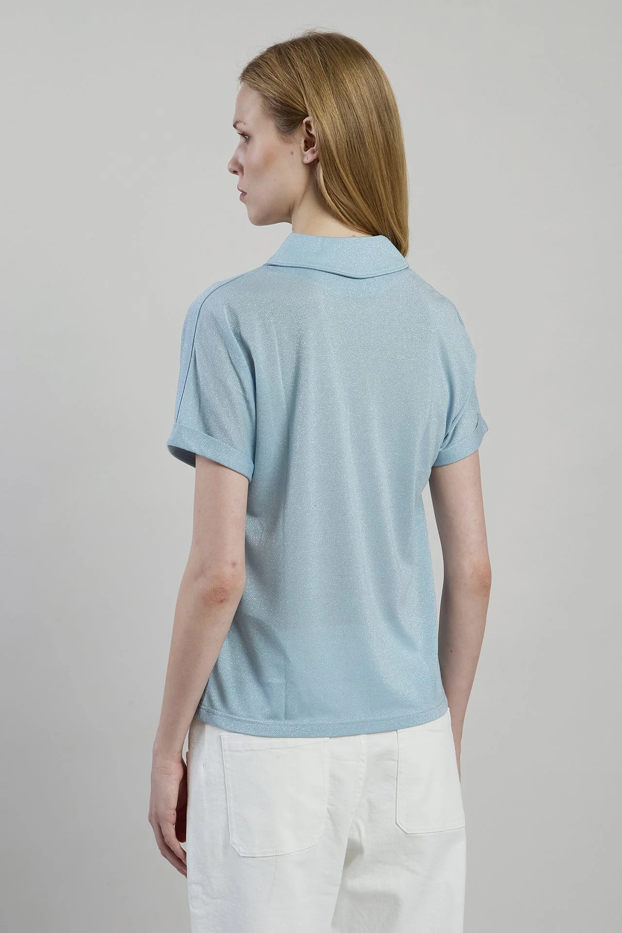 Women's Metallic Jersey Polo Shirts and T-Shirts | Eleventy - Image 4