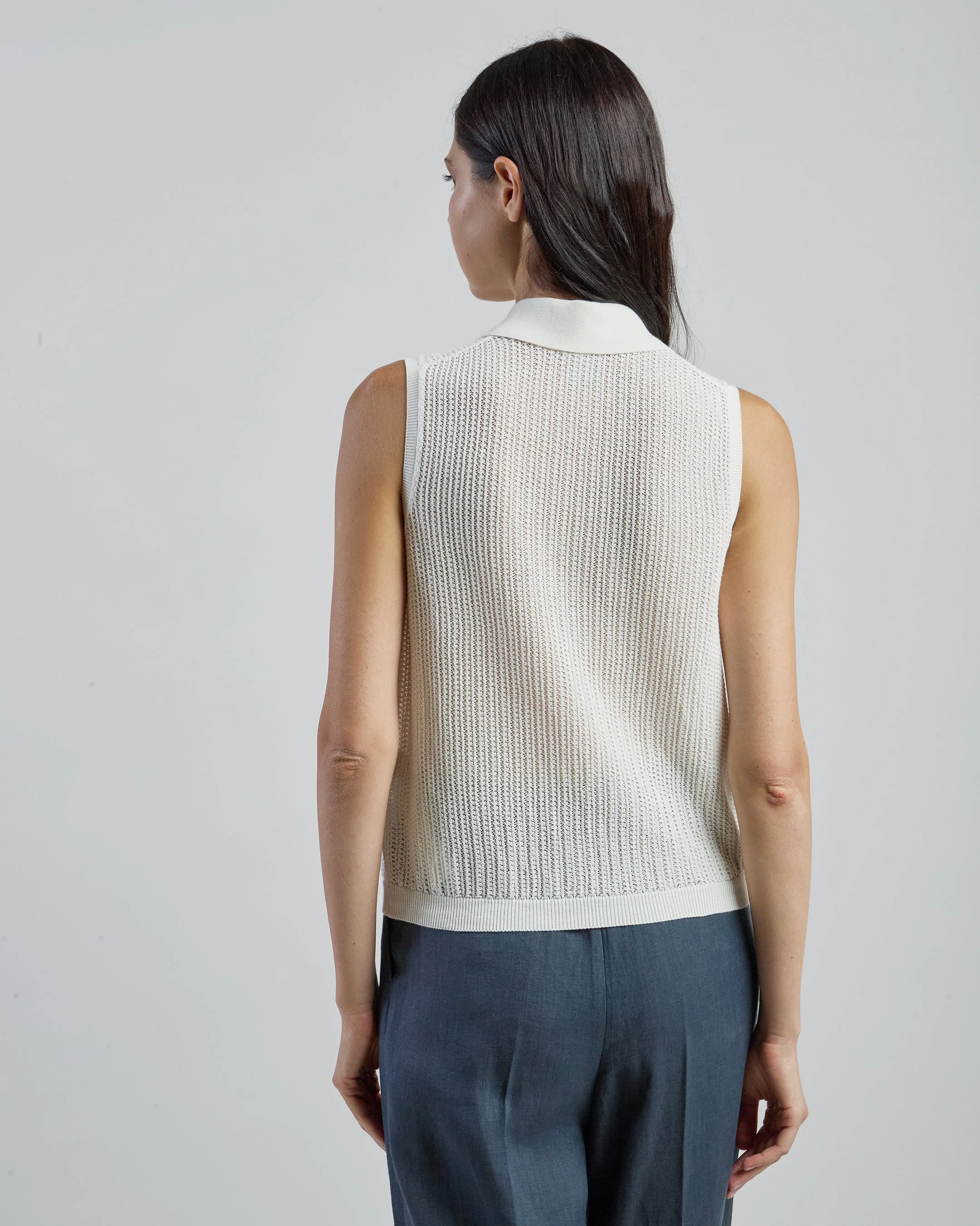 Women's Sleeveless Organic Cotton Knitted Polo | Eleventy - Image 3