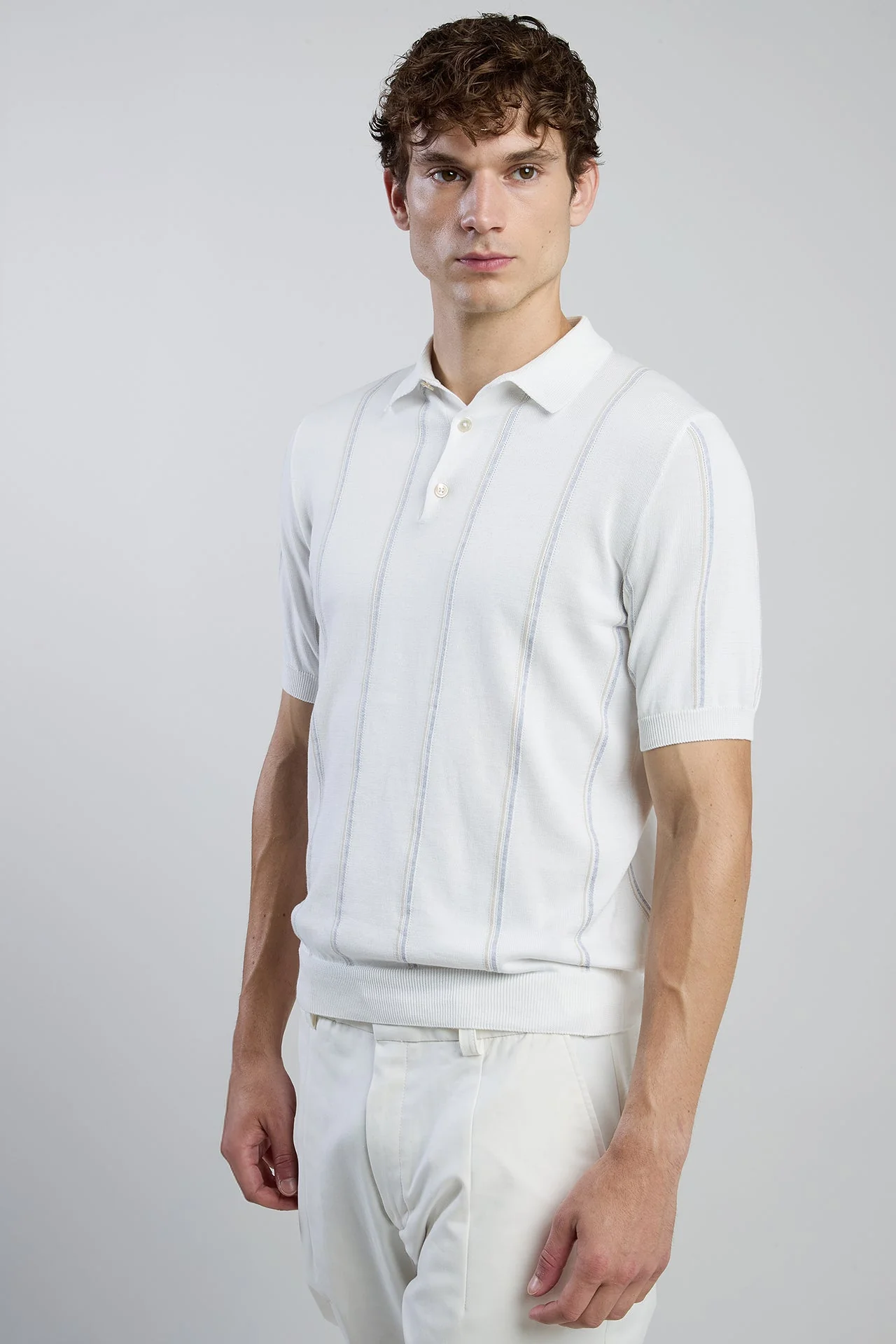 Men's Pinstripe Sea Island Cotton Knitted Polo Shirt | Eleventy - Image 2