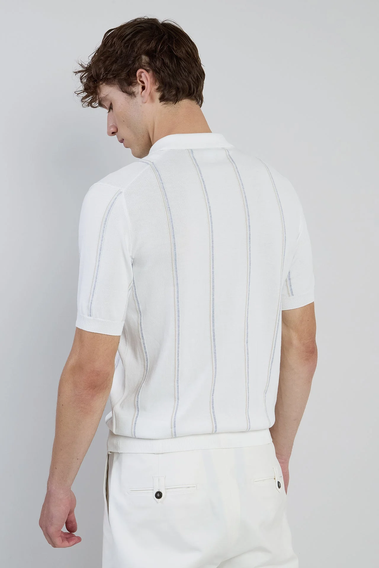 Men's Pinstripe Sea Island Cotton Knitted Polo Shirt | Eleventy - Image 3