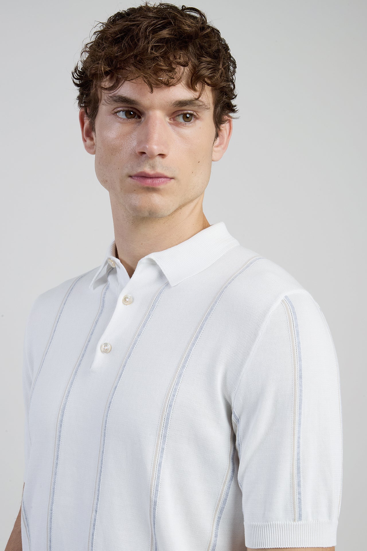 Men's Pinstripe Sea Island Cotton Knitted Polo Shirt | Eleventy - Image 4