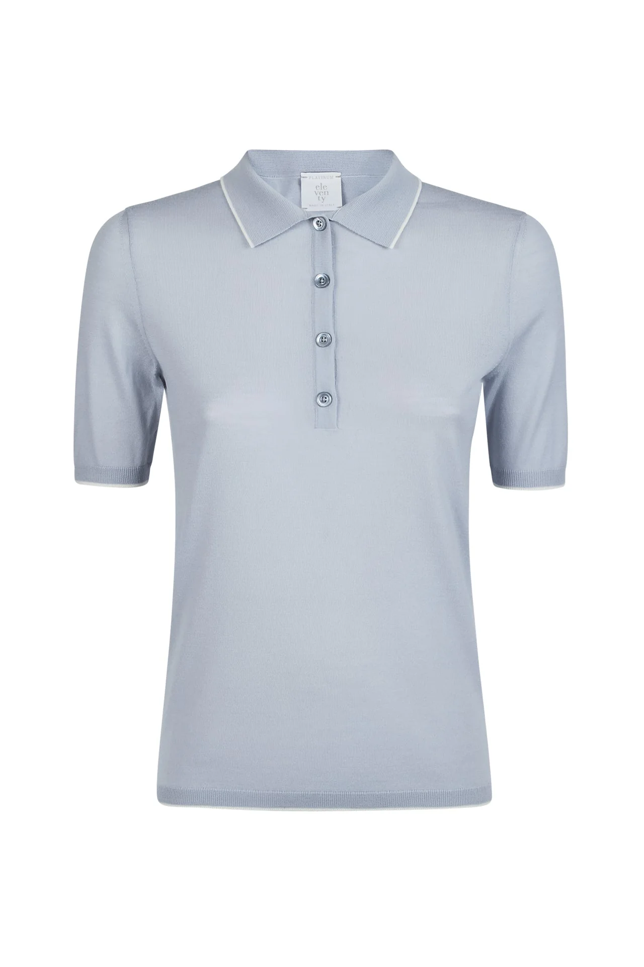 14 Micron Wool Slim Fit Knitted Polo with Contrast | Eleventy