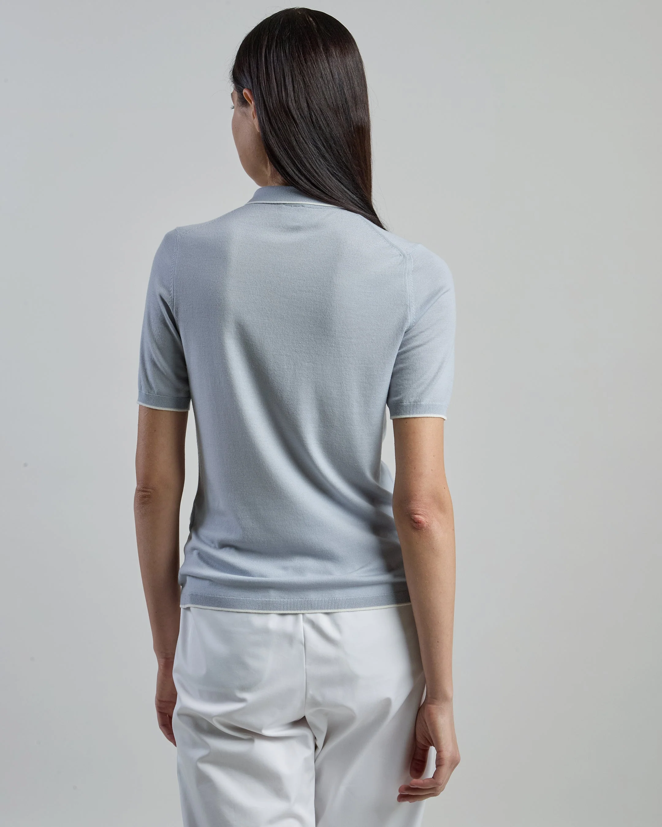 14 Micron Wool Slim Fit Knitted Polo with Contrast | Eleventy - Image 3