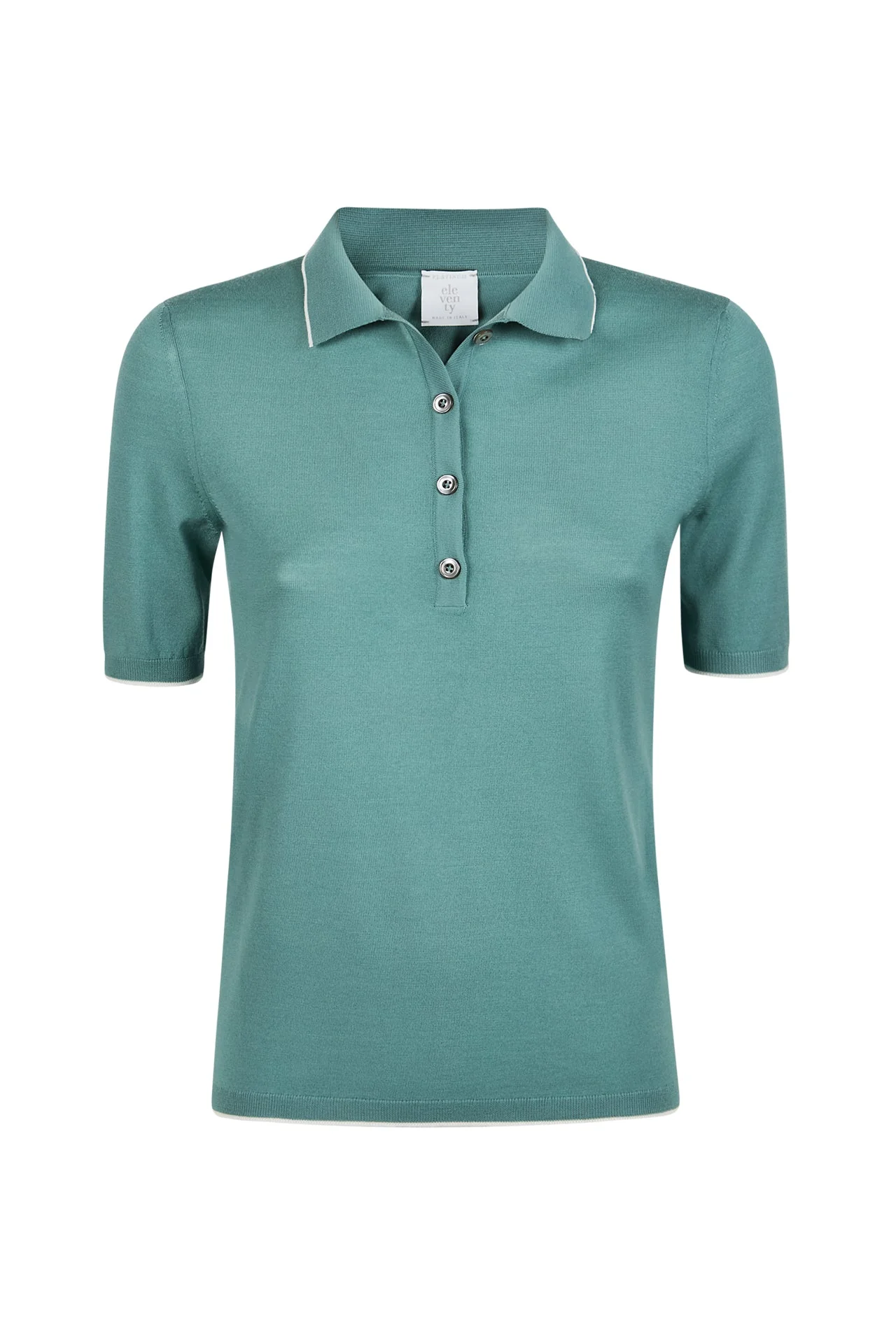 14 Micron Wool Slim Fit Knitted Polo with Contrast | Eleventy - Image 4