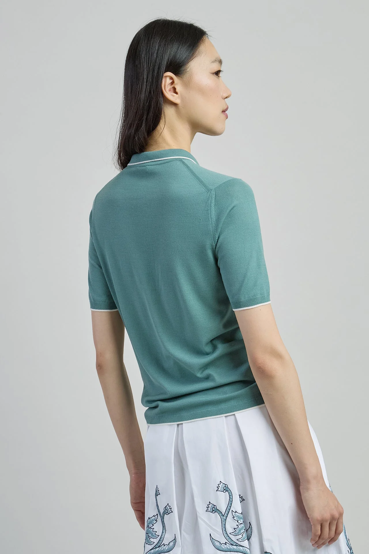 14 Micron Wool Slim Fit Knitted Polo with Contrast | Eleventy - Image 6