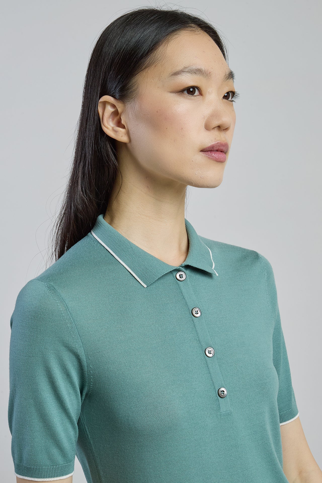 14 Micron Wool Slim Fit Knitted Polo with Contrast | Eleventy - Image 7