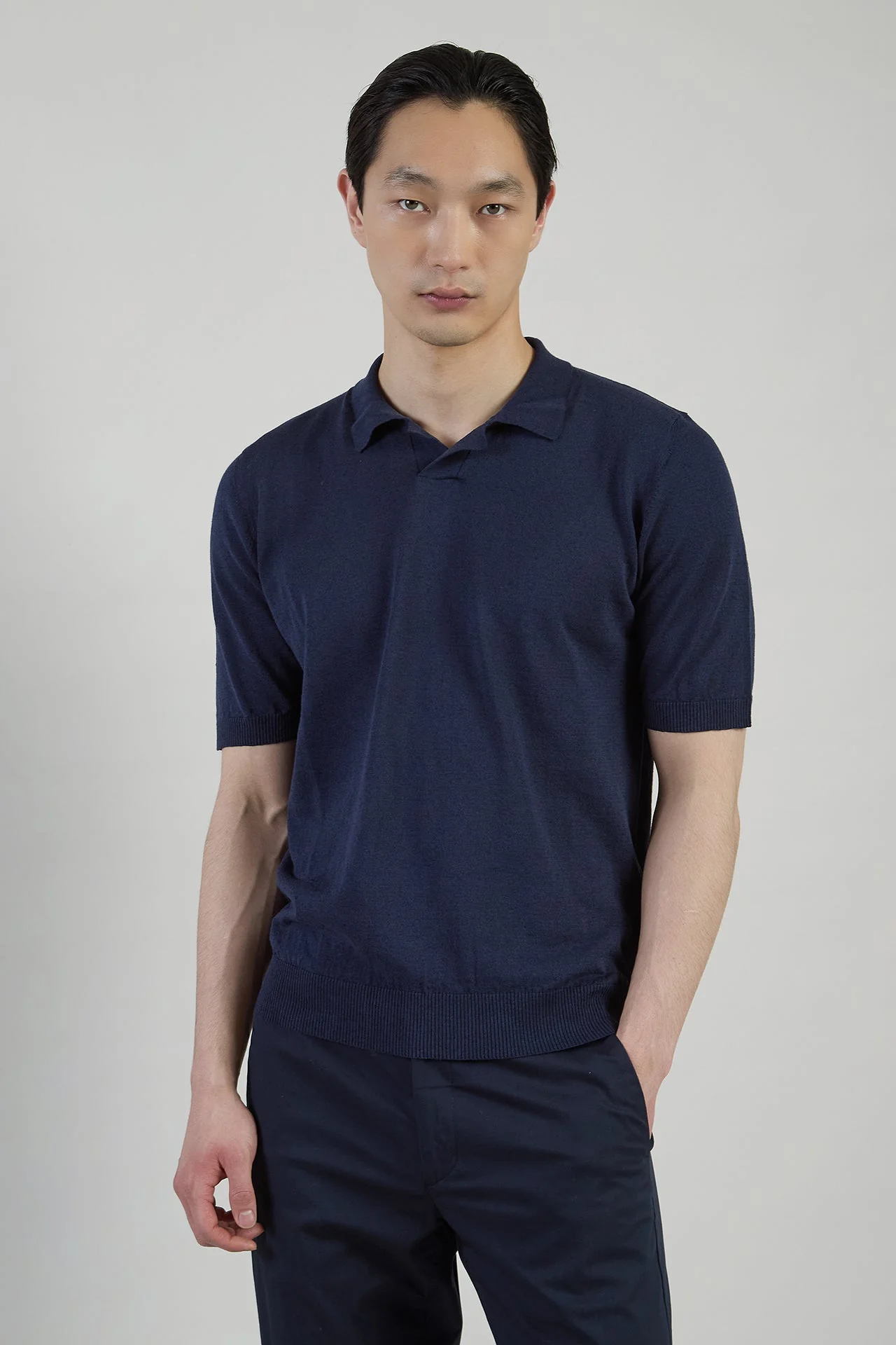 Short-Sleeved Linen and Cotton Knitted Polo Shirt | Eleventy - Image 2