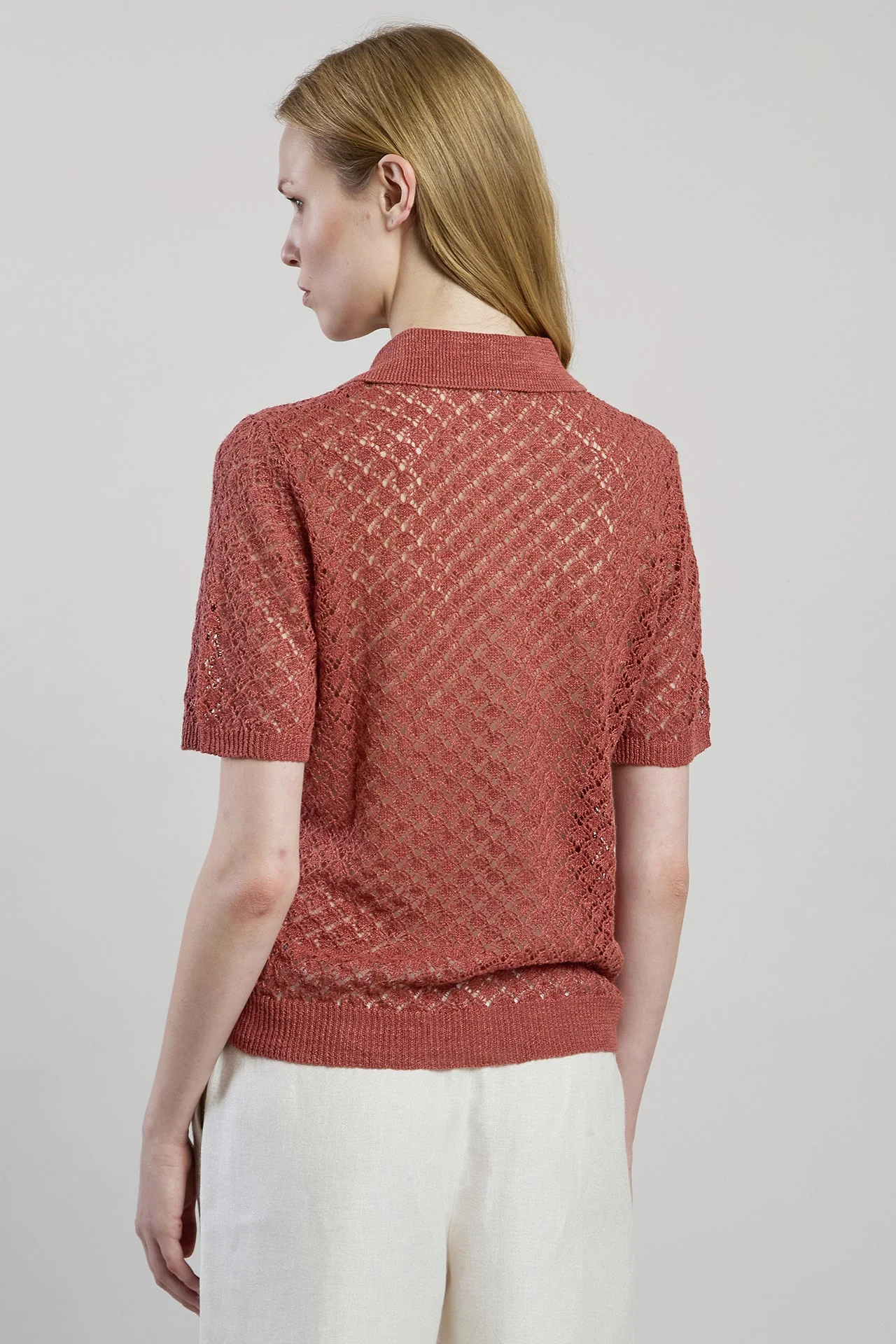 Linen and Silk Knitted Polo Shirt with Exclusive Stitch | Eleventy - Image 4