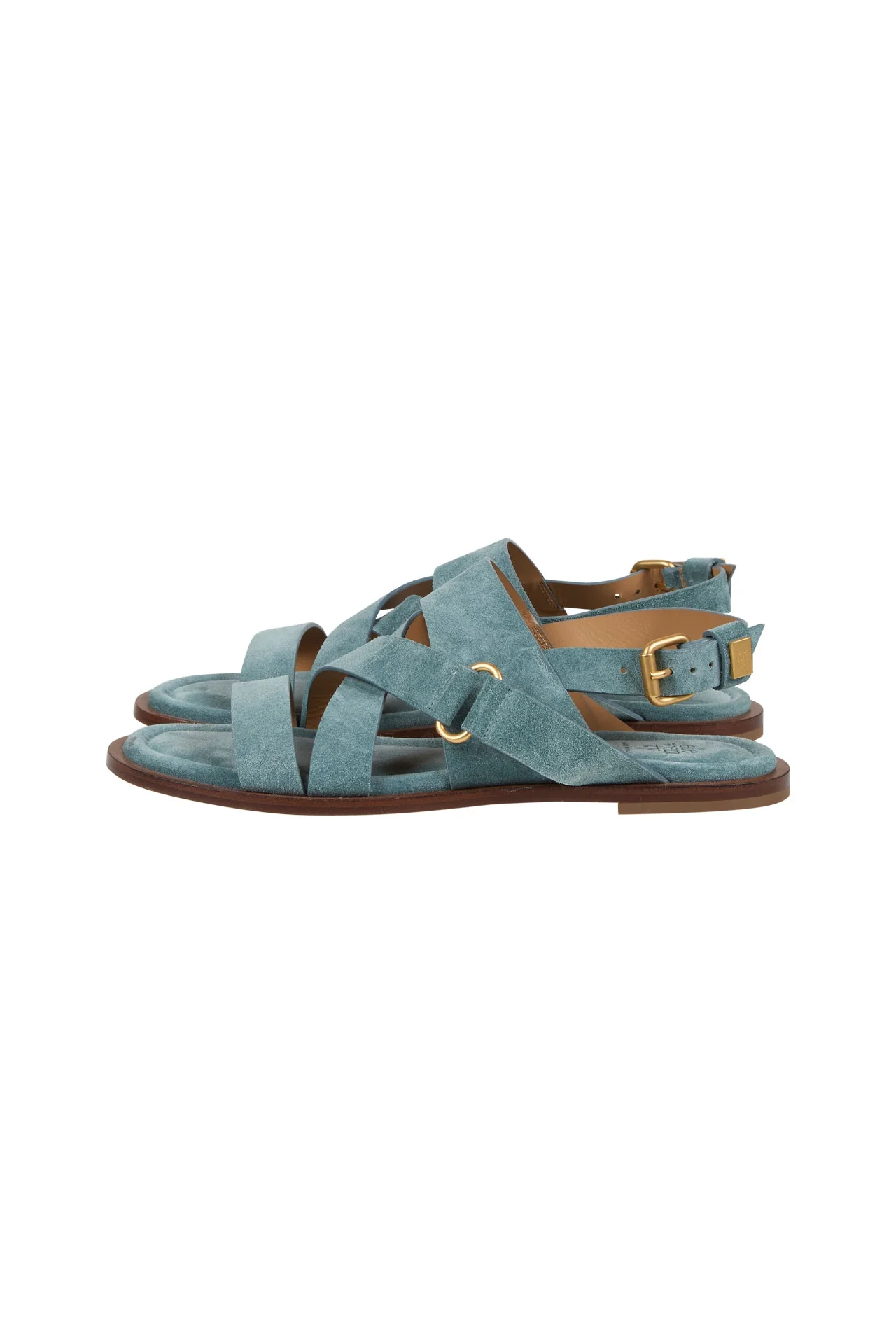 Women's Flat Suede Sandals with Buckle Straps | Eleventy - Image 8
