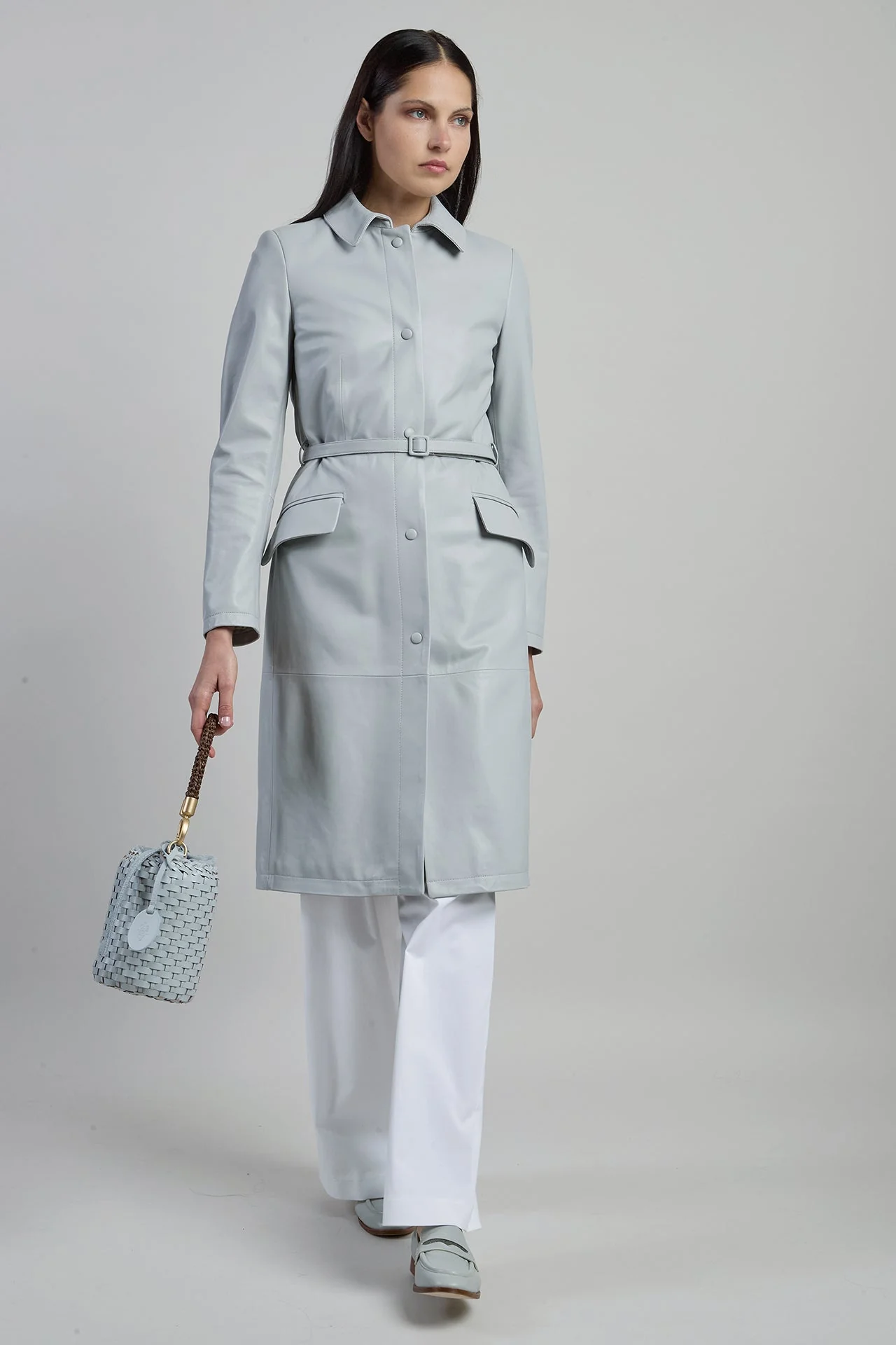 Women's Plongé Nappa Leather Duster Coat with Belt | Eleventy - Image 2