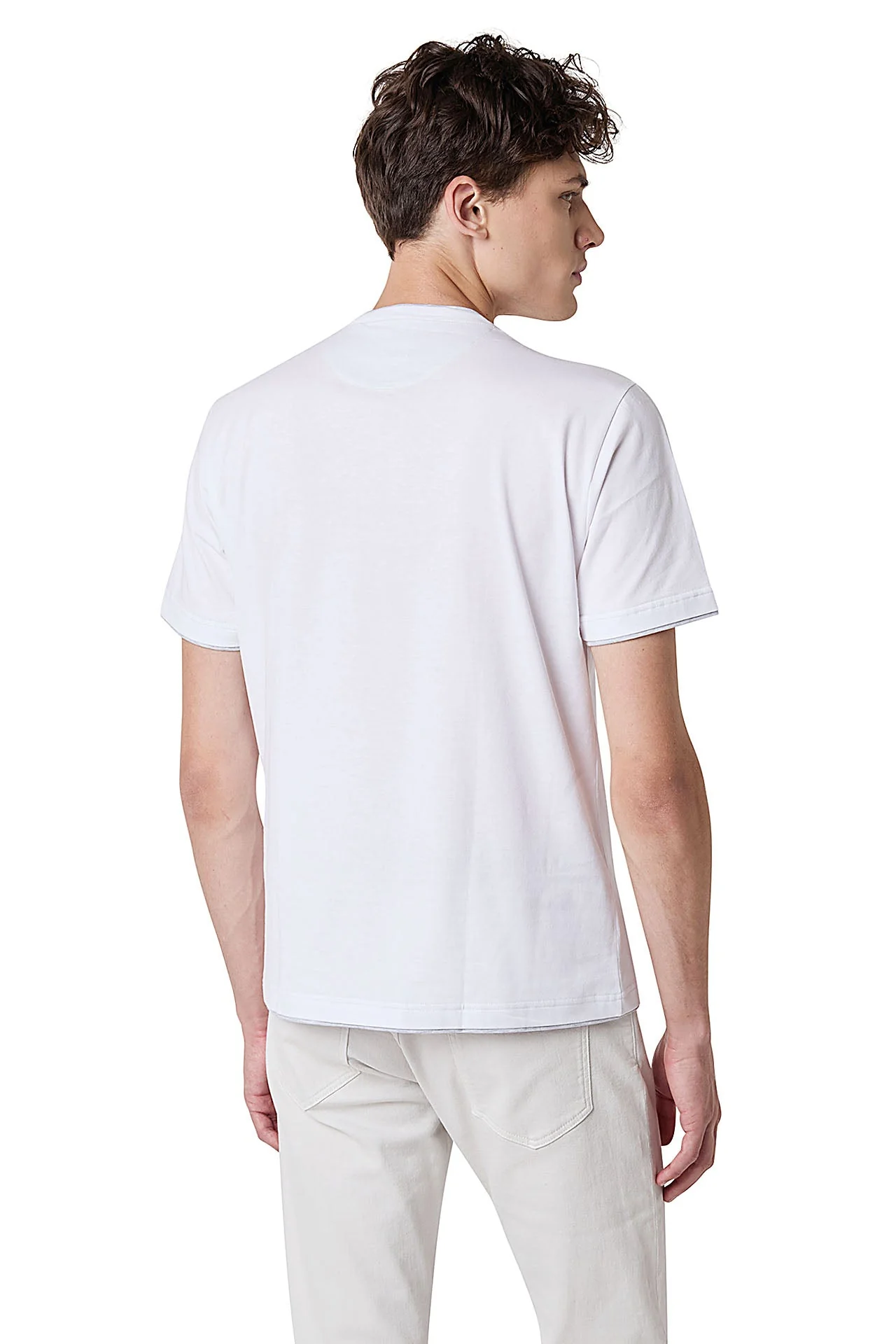 CREW NECK COTTON AND LEATHER T-SHIRT - Image 3
