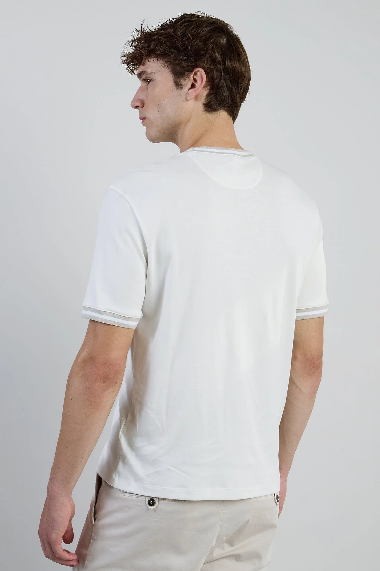Men's Giza Cotton Crew Neck T-Shirt with Knit Trim | Eleventy - Image 3