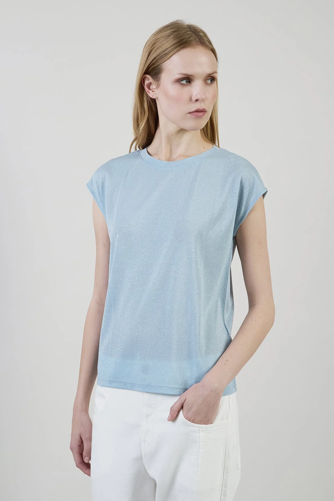 Women's Metallic Jersey Sleeveless Crew Neck T-Shirt | Eleventy - Image 3