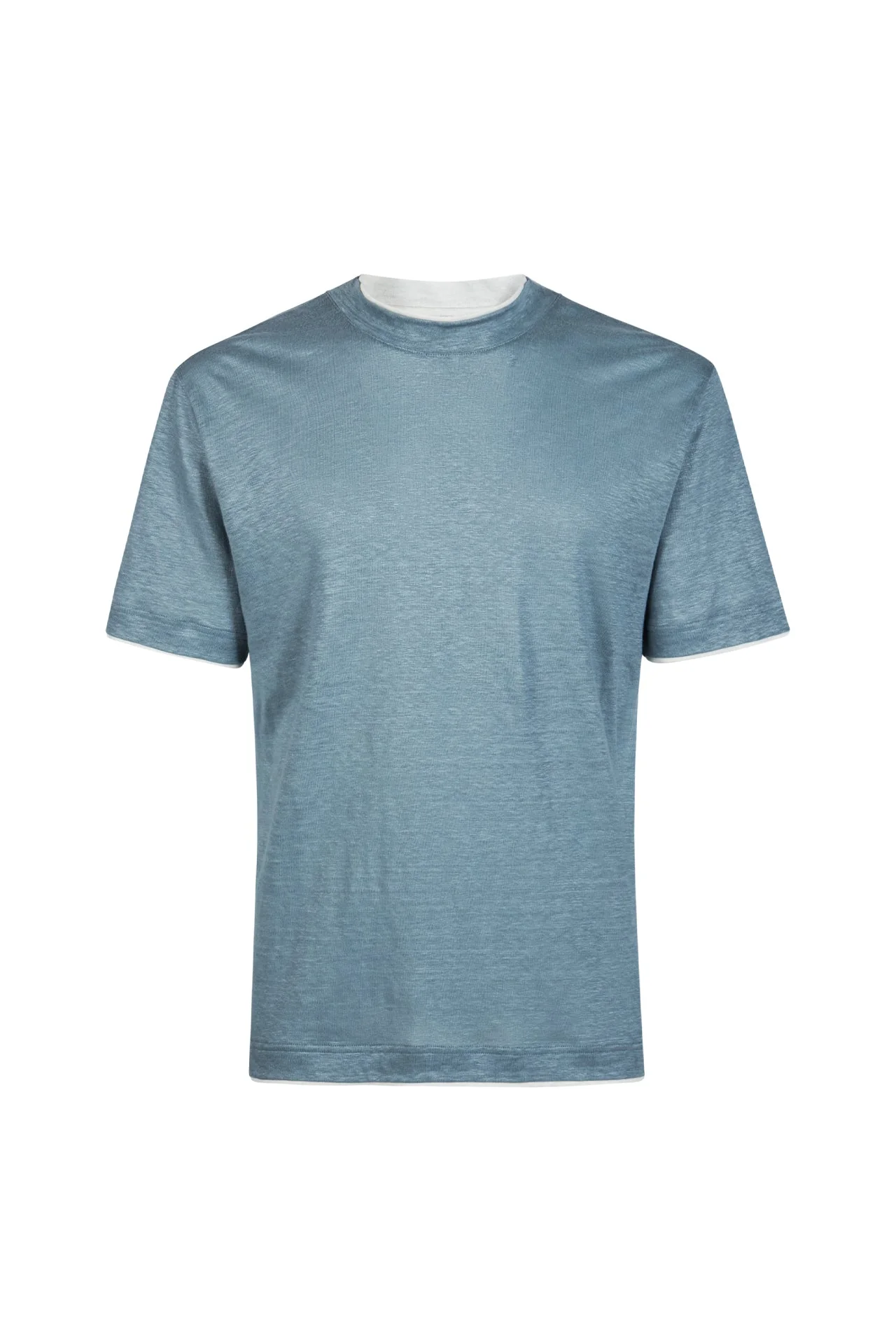 Men's Crew Neck Linen T-shirt with High Collar | Eleventy