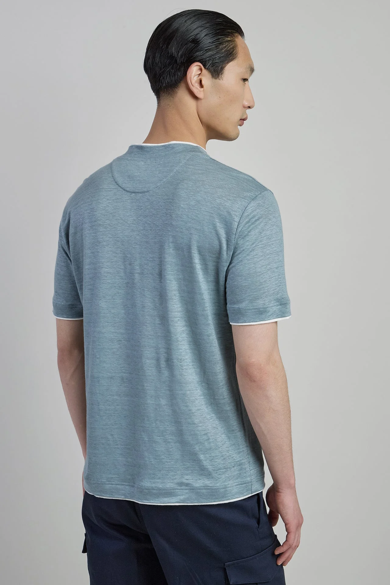 Men's Crew Neck Linen T-shirt with High Collar | Eleventy - Image 3