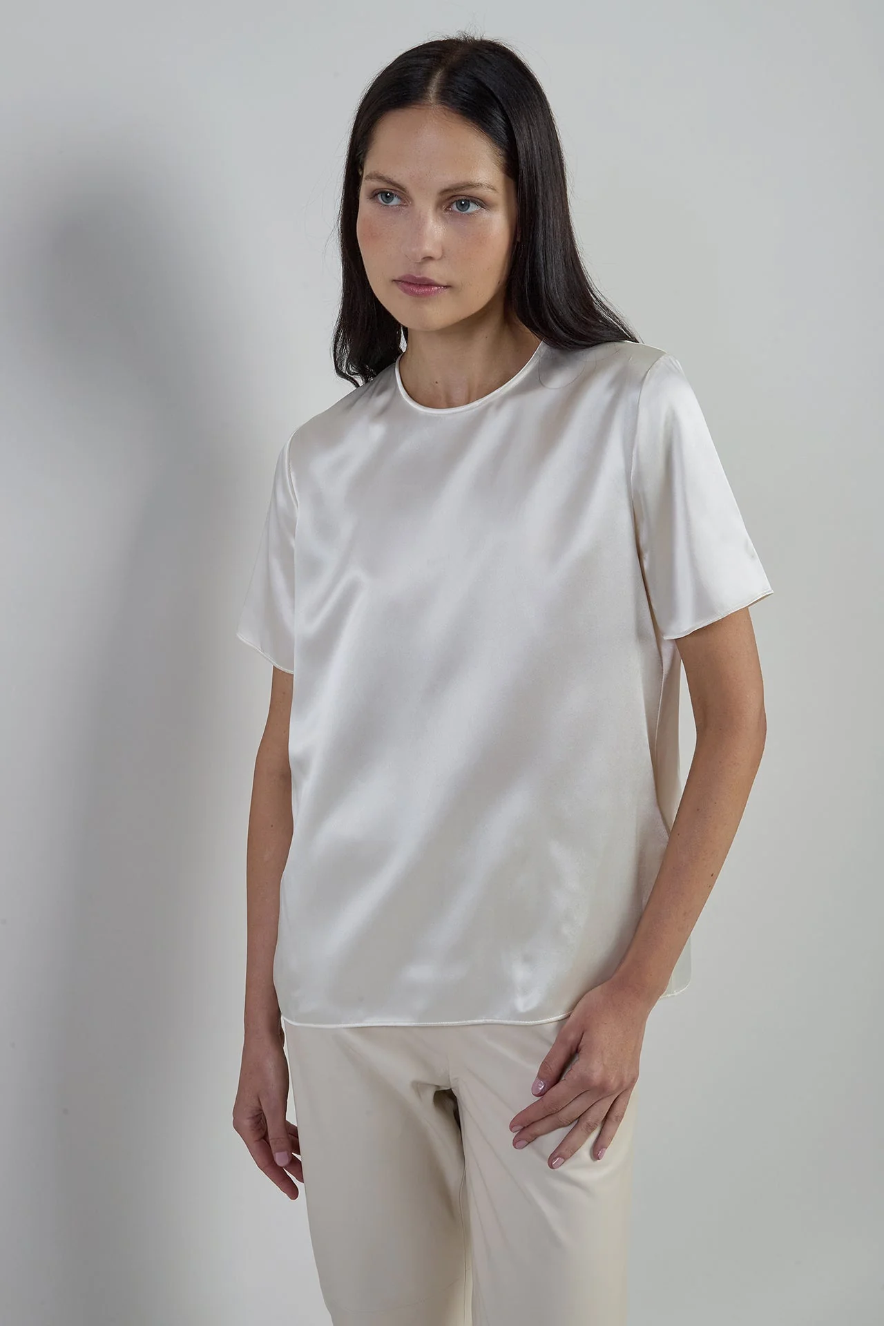 Women's Short Sleeve Crew Neck Double Silk T-Shirt | Eleventy - Image 6