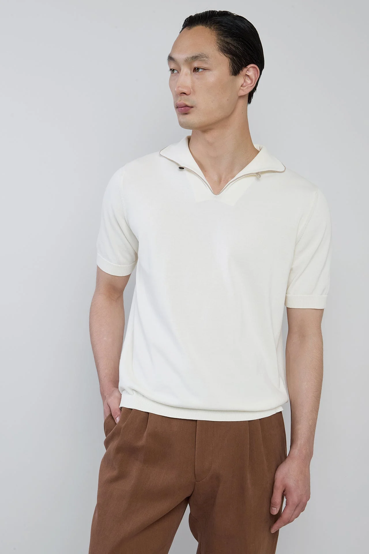Men's Giza Cotton Knitted T-Shirt with Sailor Collar | Eleventy - Image 2