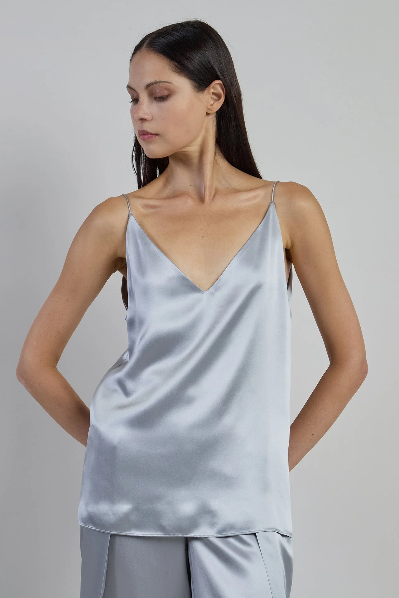 Premium Women's V-Neck Double Silk Satin Camisole | Eleventy - Image 7