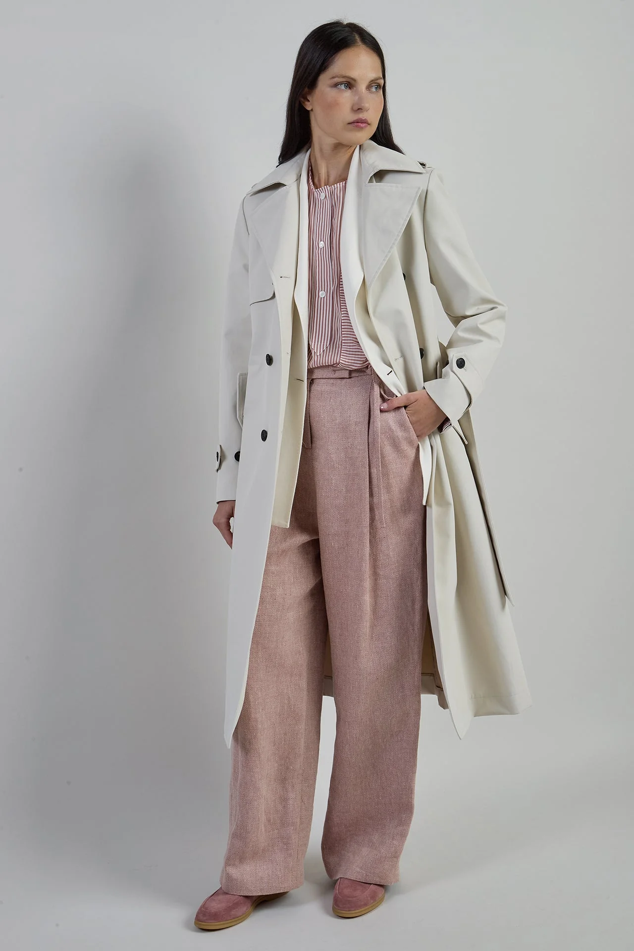 Women's Water-Resistant Long Cotton Trench Coat | Eleventy - Image 5