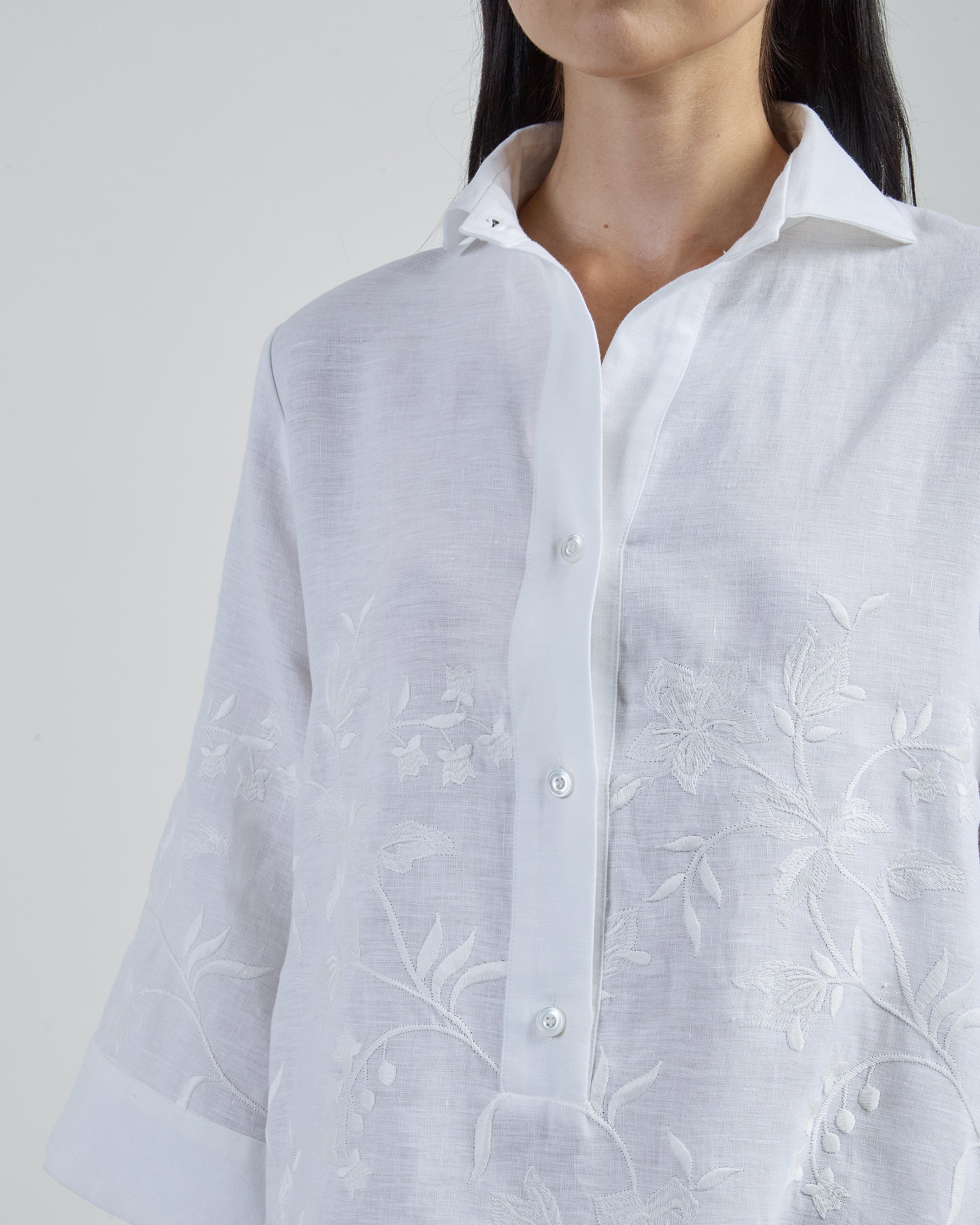 Floral Embroidered Linen Day Dress for Women | Eleventy - Image 4