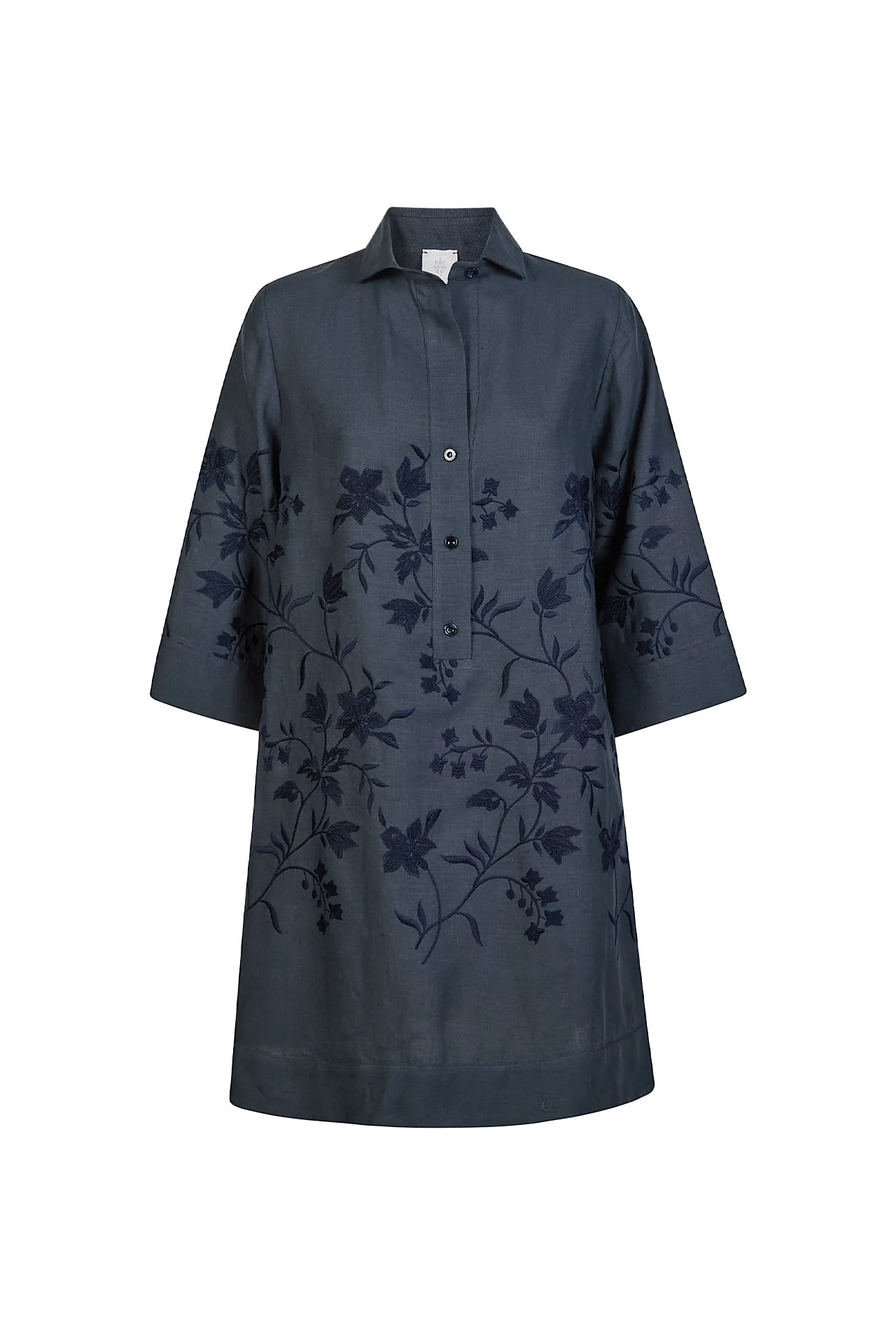 Floral Embroidered Linen Day Dress for Women | Eleventy - Image 6