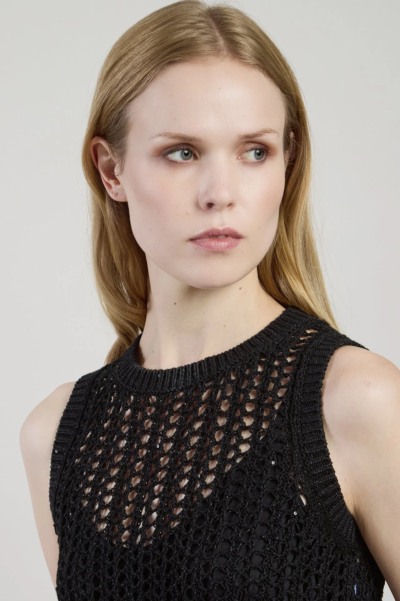 Sleeveless Cotton Linen Knit Dress with Sequins | Eleventy - Image 4