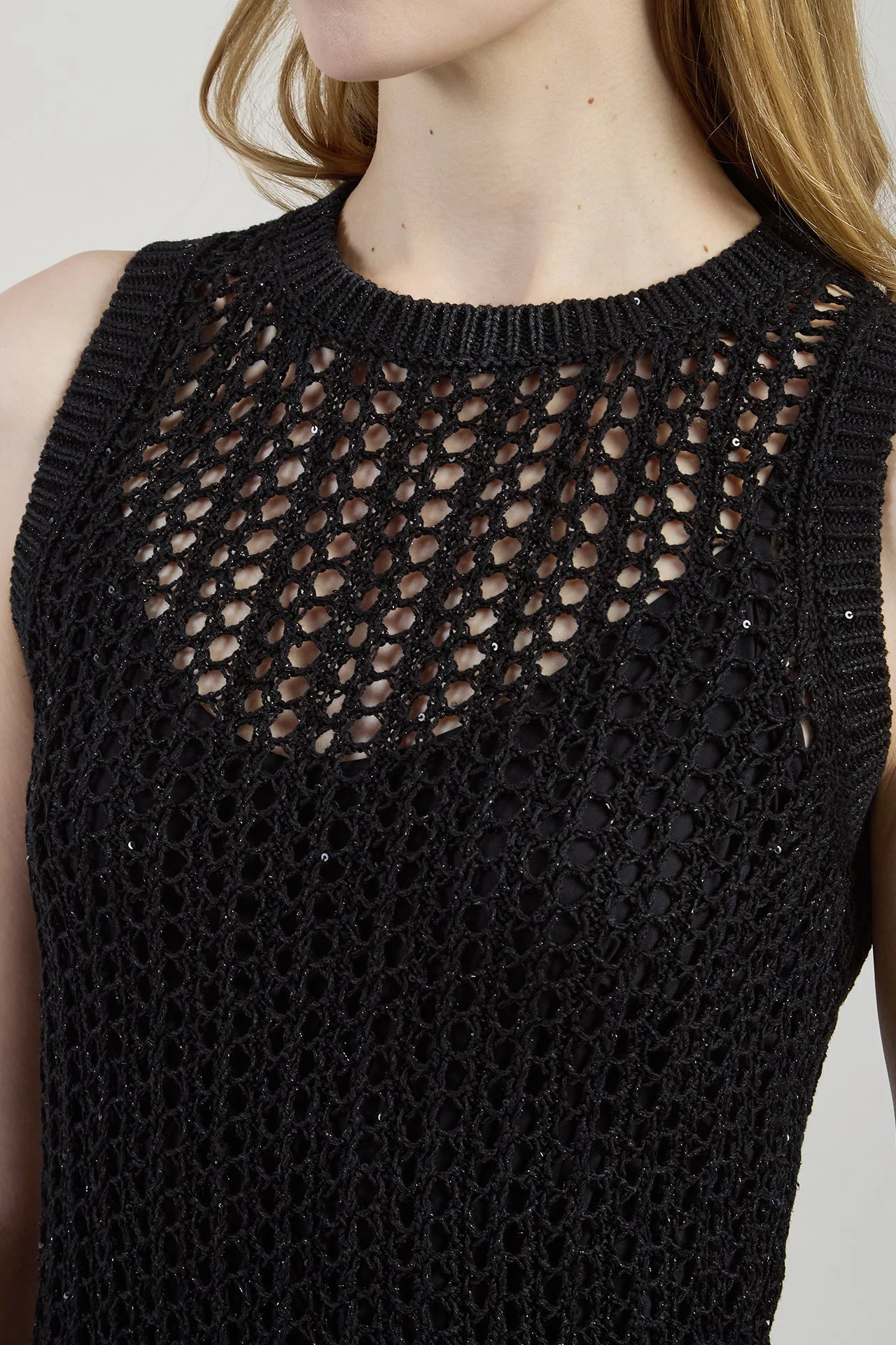 Sleeveless Cotton Linen Knit Dress with Sequins | Eleventy - Image 5