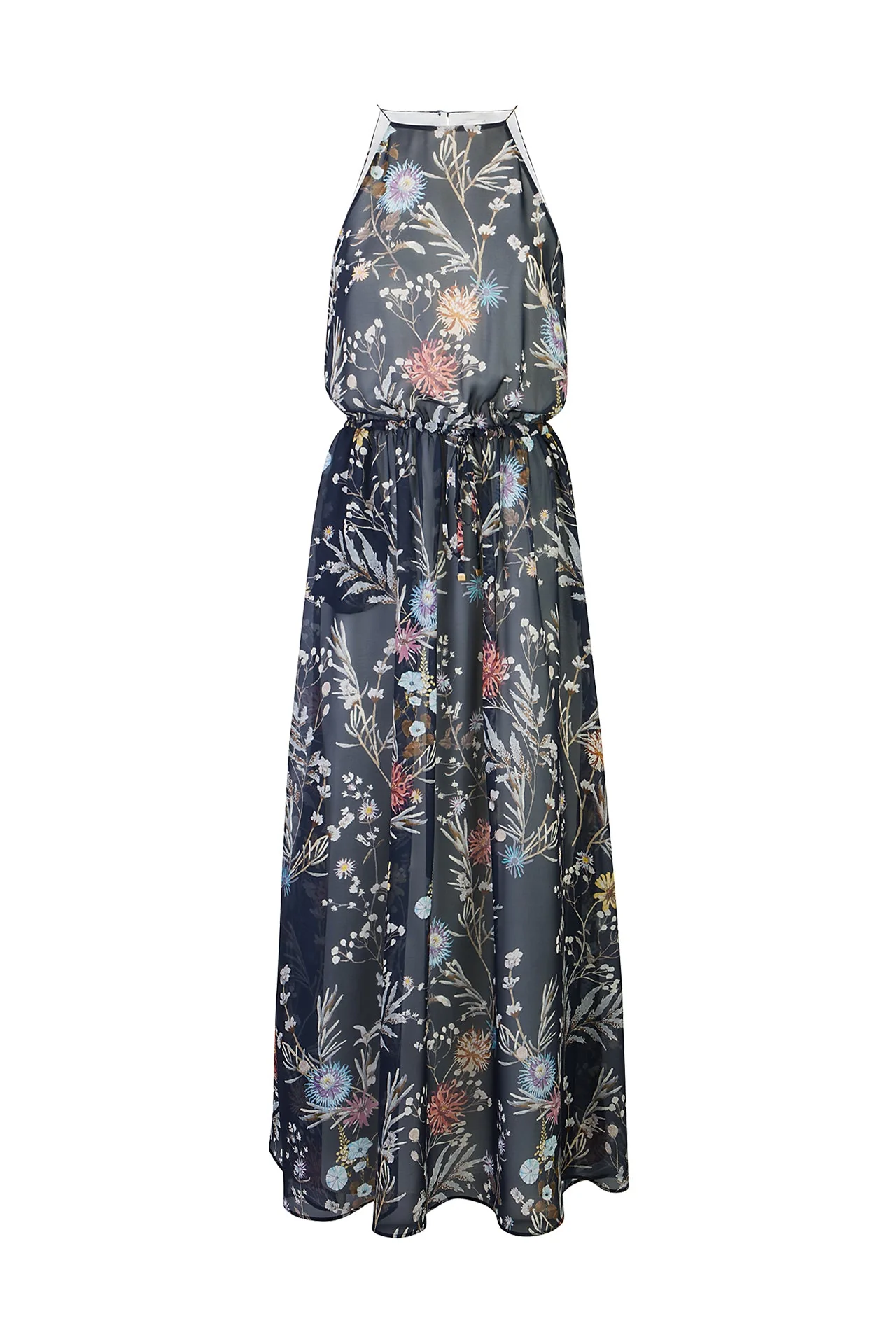 Long Sleeveless Printed Silk Dress with Floral Pattern | Eleventy - Image 6