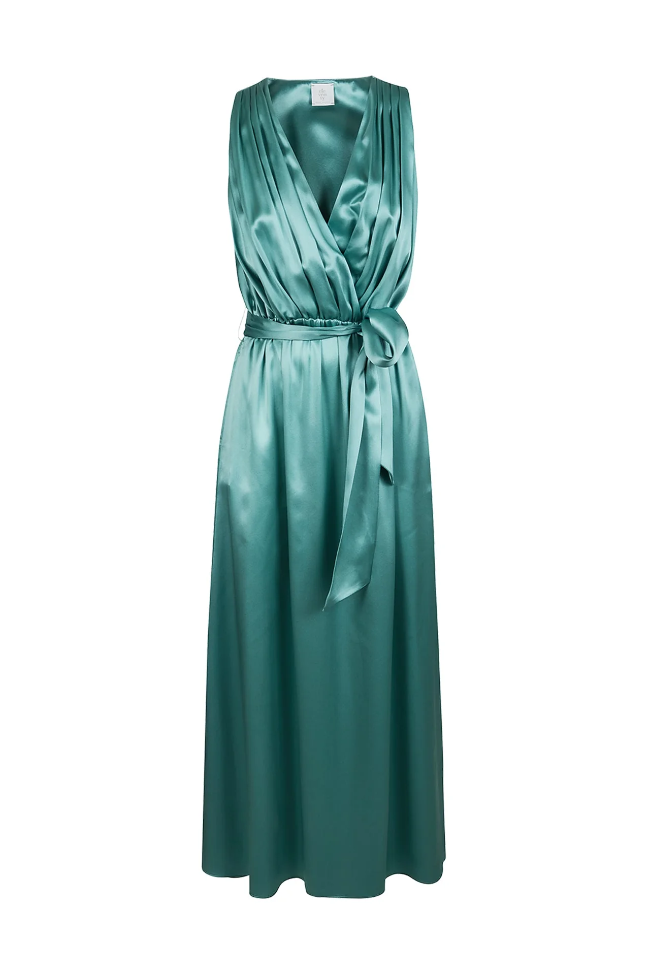 Sleeveless Double Silk Satin Maxi Dress with Pleats | Eleventy