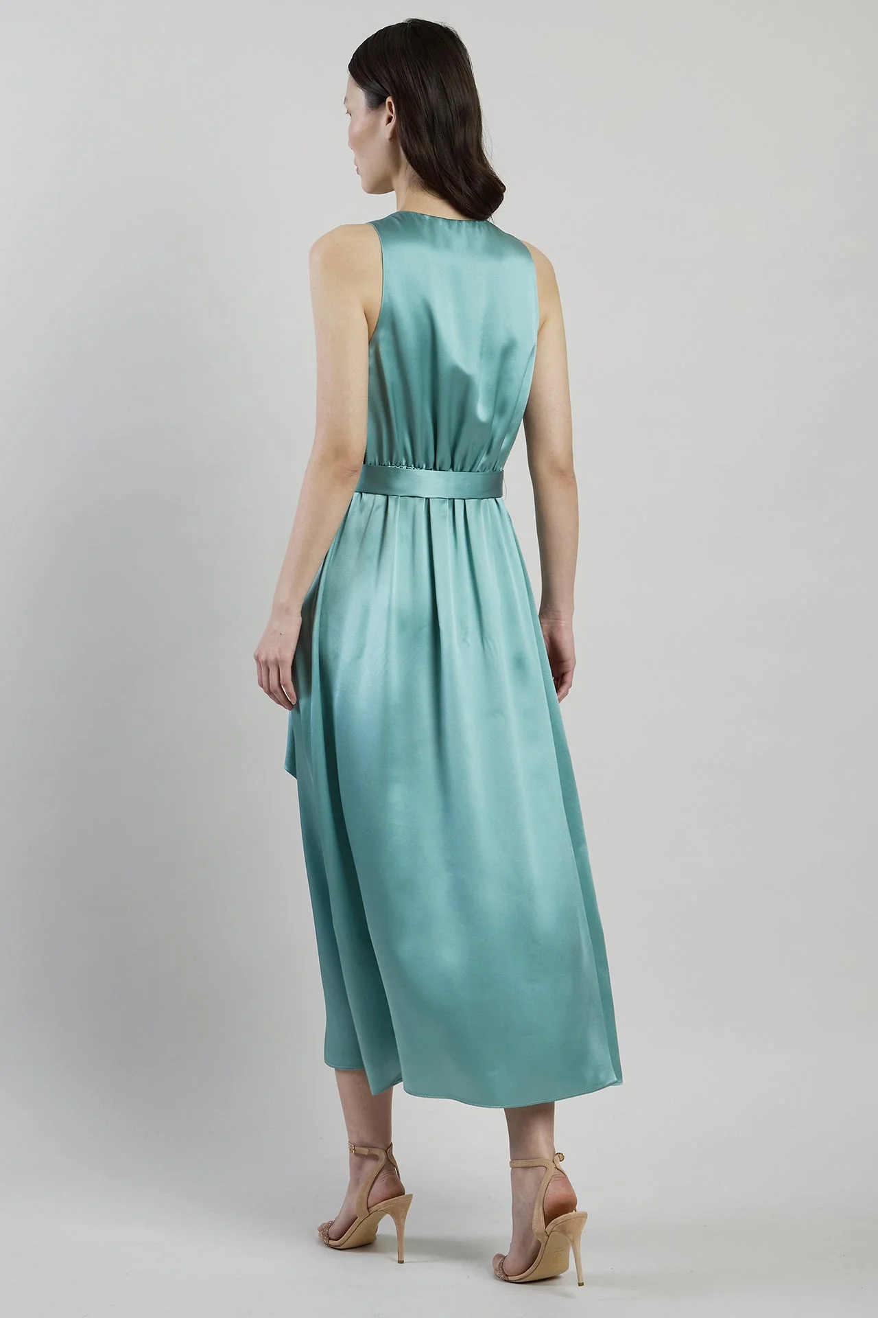 Sleeveless Double Silk Satin Maxi Dress with Pleats | Eleventy - Image 3