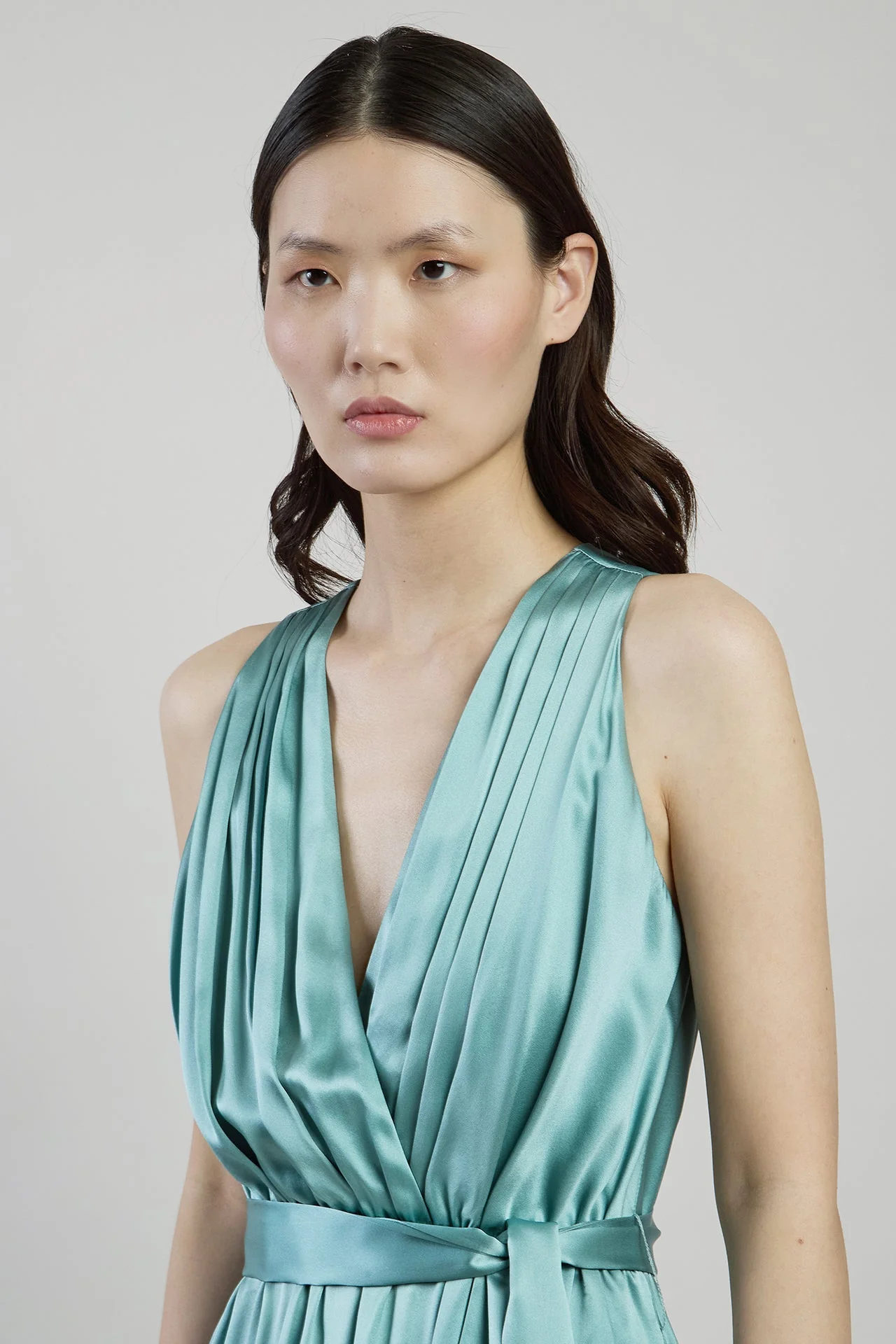 Sleeveless Double Silk Satin Maxi Dress with Pleats | Eleventy - Image 4